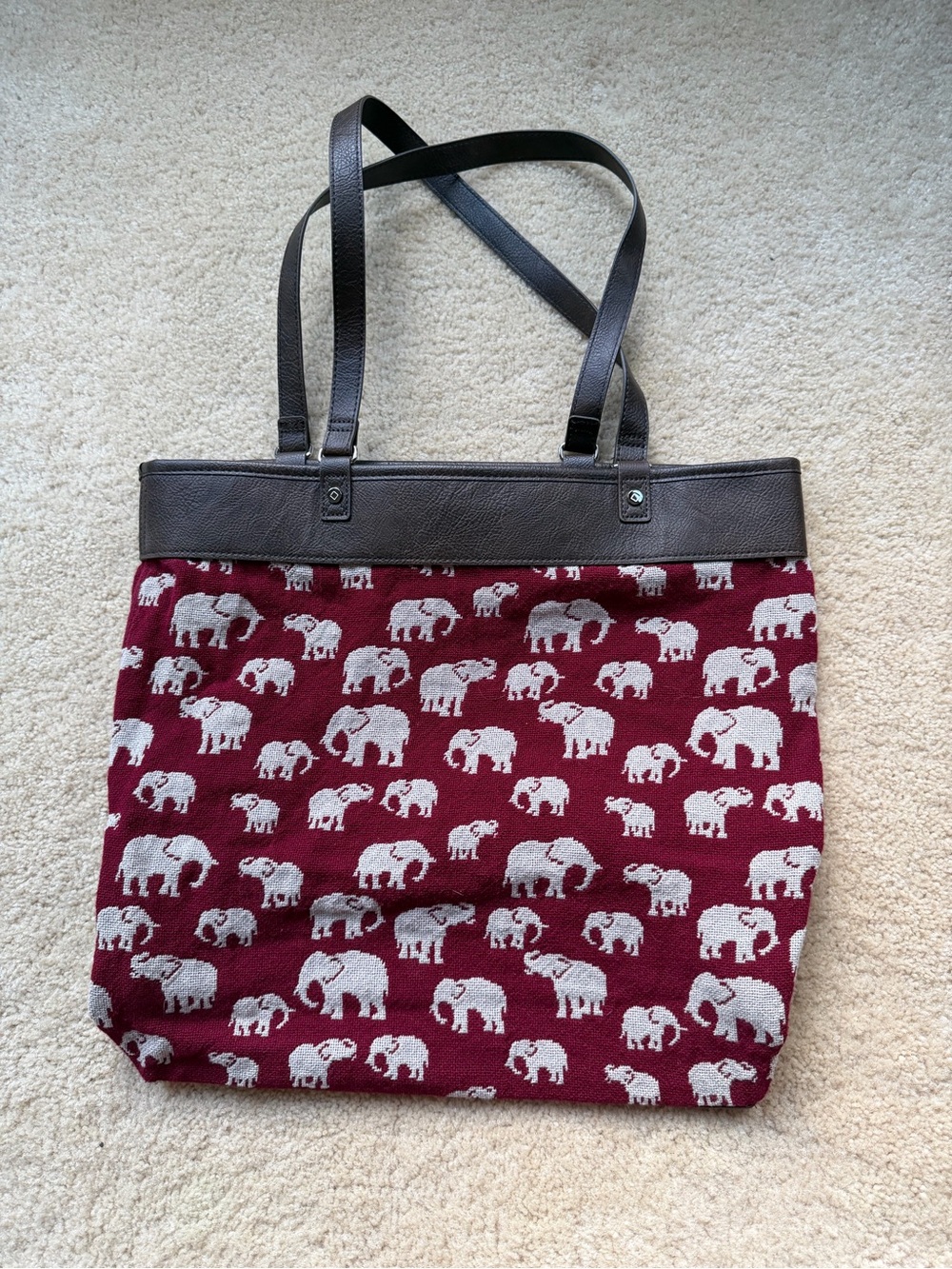 Jewell Thirty-One Dark Red Rio Weave Elephant Safari Weave Tote Bag - VGUC